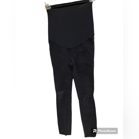 Madewell Maternity Over Belly Stretch Distressed Pull On Black Sea Jeans SZ 24 - Picture 5 of 10